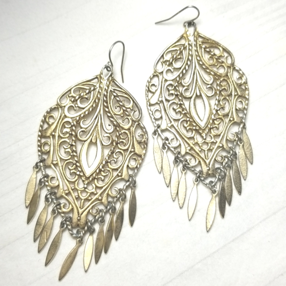 Gold Filigree Tear Drop Earrings